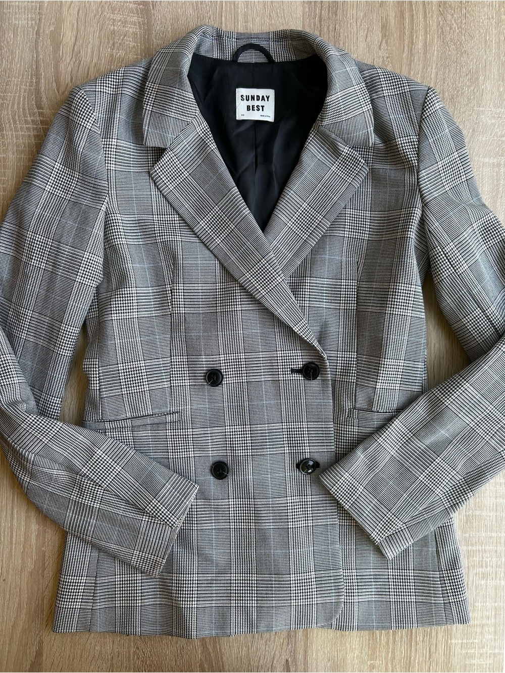Sunday Best Women's Gray Glen Plaid Double-Breasted Blazer XXS Aritzia